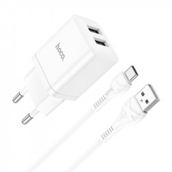 Адаптер мережевий Hoco Type-C Cable Maker dual Port charger set N25 |2USB, 2.1A|