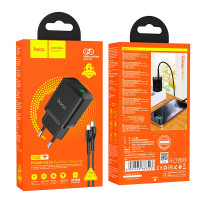 Адаптер мережевий Hoco Type-C to Lightning Cable founder charger set N28 |1USB/1Type-C, 20W/3A, PD/QC|