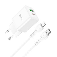 Адаптер мережевий Hoco Type-C to Lightning Cable founder charger set N28 |1USB/1Type-C, 20W/3A, PD/QC|