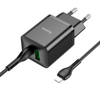 Адаптер мережевий Hoco Type-C to Lightning Cable founder charger set N28 |1USB/1Type-C, 20W/3A, PD/QC|