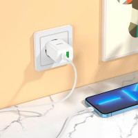 Адаптер мережевий Hoco Type-C to Lightning Cable founder charger set N28 |1USB/1Type-C, 20W/3A, PD/QC|