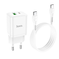 Адаптер мережевий HOCO Type-C to Type-C Cable founder charger set N28 |1USB/1Type-C, 20W/3A, PD/QC|