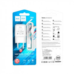 Адаптер мережевий Hoco Lightning cable single port charger set C96A |1USB, 2.1A|