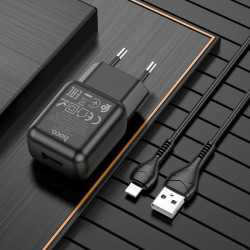 Адаптер мережевий Hoco Lightning cable single port charger set C96A |1USB, 2.1A|
