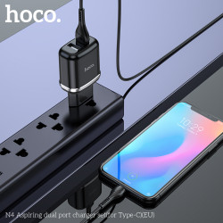 Адаптер мережевий HOCO Type-C cable Aspiring dual Port charger set N4 |2USB, 2.4A| (Safety Certified)