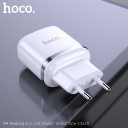 Адаптер мережевий HOCO Type-C cable Aspiring dual Port charger set N4 |2USB, 2.4A| (Safety Certified)