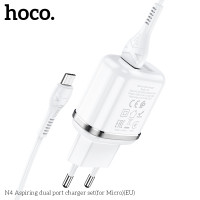 Адаптер мережевий Hoco Micro USB cable Aspiring dual port charger set N4 |2USB, 2.4A|