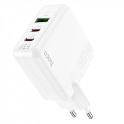 Адаптер мережевий HOCO Header three-port C115A |1USB/2Type-C, 65W/3A, PD/QC|
