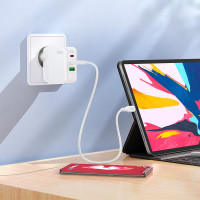 Адаптер мережевий HOCO Header three-port C115A |1USB/2Type-C, 65W/3A, PD/QC|