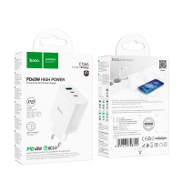 Адаптер мережевий HOCO Pure power three-port C126A |1USB/2Type-C, 40W/3A, PD/QC|