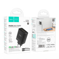 Адаптер мережевий Hoco Type-C to Lightning Cable Intelligent four-port C127A |3USB/1Type-C, 45W/3A, PD/QC|