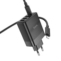 Адаптер мережевий Hoco Type-C to Lightning Cable Intelligent four-port C127A |3USB/1Type-C, 45W/3A, PD/QC|