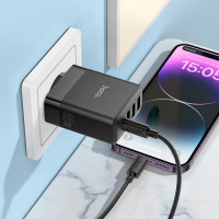 Адаптер мережевий Hoco Type-C to Lightning Cable Intelligent four-port C127A |3USB/1Type-C, 45W/3A, PD/QC|