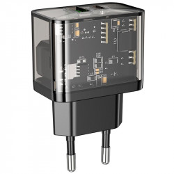 Адаптер мережевий HOCO dazzling dual-port N34 |1USB/1Type-C, 20W/3A, PD/QC|