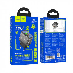 Адаптер мережевий HOCO dazzling dual-port N34 |1USB/1Type-C, 20W/3A, PD/QC|