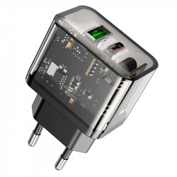 Адаптер мережевий HOCO dazzling dual-port N34 |1USB/1Type-C, 20W/3A, PD/QC|