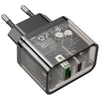 Адаптер мережевий HOCO dazzling dual-port N34 |1USB/1Type-C, 20W/3A, PD/QC|