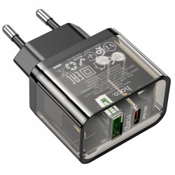 Адаптер мережевий HOCO dazzling dual-port N34 |1USB/1Type-C, 20W/3A, PD/QC|