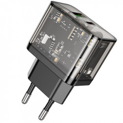 Адаптер мережевий HOCO dazzling dual-port N34 |1USB/1Type-C, 20W/3A, PD/QC|