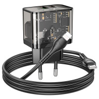 Адаптер мережевий HOCO Type-C to Lightning cable dazzling dual-port N34 |1USB/1Type-C, 20W/3A, PD/QC|