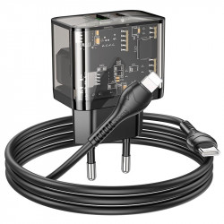 Адаптер мережевий HOCO Type-C to Lightning cable dazzling dual-port N34 |1USB/1Type-C, 20W/3A, PD/QC|
