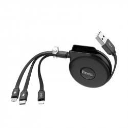 Кабель Hoco combo retractable Micro USB + Lightning + Type-C U50 |1m, 2A|