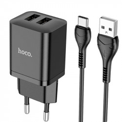Адаптер мережевий Hoco Type-C Cable Maker dual Port charger set N25 |2USB, 2.1A|