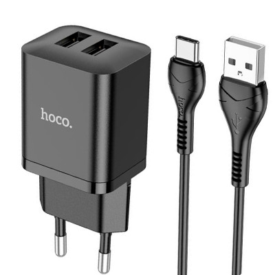 Адаптер мережевий Hoco Type-C Cable Maker dual Port charger set N25 |2USB, 2.1A|