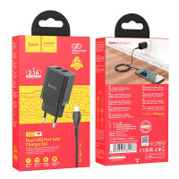Адаптер мережевий Hoco Type-C Cable Maker dual Port charger set N25 |2USB, 2.1A|