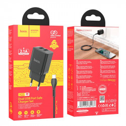 Адаптер мережевий Hoco Type-C Cable Maker dual Port charger set N25 |2USB, 2.1A|
