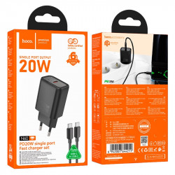 Адаптер мережевий HOCO gentle single port charger N60 (Type-C to Type-C Set) |1Type-C, 20W/3A, PD/QC|