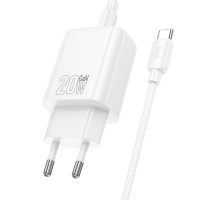Адаптер мережевий HOCO gentle single port charger N60 (Type-C to Type-C Set) |1Type-C, 20W/3A, PD/QC|