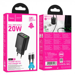 Адаптер мережевий HOCO gentle charger N61 (Type-C to Type-C set) |1USB/1Type-C, 20W/3A, PD/QC|