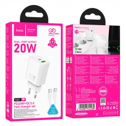 Адаптер мережевий HOCO gentle charger N61 (Type-C to Type-C set) |1USB/1Type-C, 20W/3A, PD/QC|