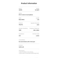 Навушники USAMS In-Ear Earphone US-SJ594 EP-47 |3.5mm|