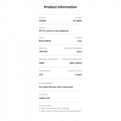 Навушники USAMS In-Ear Earphone US-SJ594 EP-47 |3.5mm|