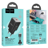 Адаптер мережевий HOCO Type-C to Type-C cable Vista single port charger N43 |Type-C, QC/PD, 30W/3A|