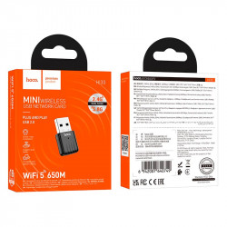WiFi Adapter HOCO WiFi5 USB internal antenna wireless network card HI33 |2.4GHz/5GHz, 650Mbps, USB2.0|