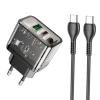 Адаптер мережевий HOCO Type-C to Type-C cable dazzling dual-port N34 |1USB/1Type-C, 20W/3A, PD/QC|