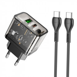 Адаптер мережевий HOCO Type-C to Type-C cable dazzling dual-port N34 |1USB/1Type-C, 20W/3A, PD/QC|