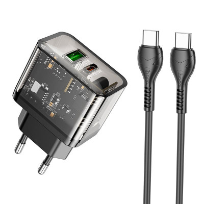 Адаптер мережевий HOCO Type-C to Type-C cable dazzling dual-port N34 |1USB/1Type-C, 20W/3A, PD/QC|