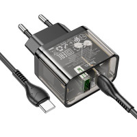 Адаптер мережевий HOCO Type-C to Type-C cable dazzling dual-port N34 |1USB/1Type-C, 20W/3A, PD/QC|