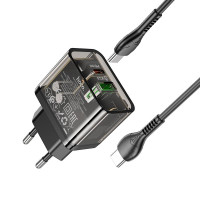 Адаптер мережевий HOCO Type-C to Type-C cable dazzling dual-port N34 |1USB/1Type-C, 20W/3A, PD/QC|
