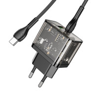 Адаптер мережевий HOCO Type-C to Type-C cable dazzling dual-port N34 |1USB/1Type-C, 20W/3A, PD/QC|