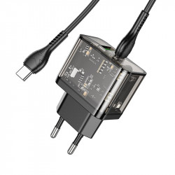 Адаптер мережевий HOCO Type-C to Type-C cable dazzling dual-port N34 |1USB/1Type-C, 20W/3A, PD/QC|
