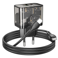 Адаптер мережевий HOCO Type-C to Type-C cable dazzling dual-port N34 |1USB/1Type-C, 20W/3A, PD/QC|
