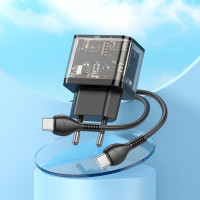 Адаптер мережевий HOCO Type-C to Type-C cable dazzling dual-port N34 |1USB/1Type-C, 20W/3A, PD/QC|