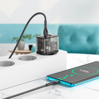 Адаптер мережевий HOCO Type-C to Type-C cable dazzling dual-port N34 |1USB/1Type-C, 20W/3A, PD/QC|