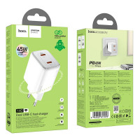 Адаптер мережевий Hoco Elogiado dual-port charger N42 |2Type-C, 45W/3A, PD/QC|