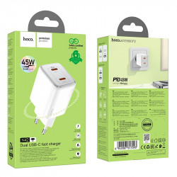 Адаптер мережевий Hoco Elogiado dual-port charger N42 |2Type-C, 45W/3A, PD/QC|